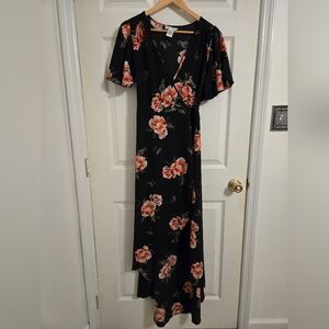 Miley + Molly Floral Black and Pink Floral Wrap Dress Size Large